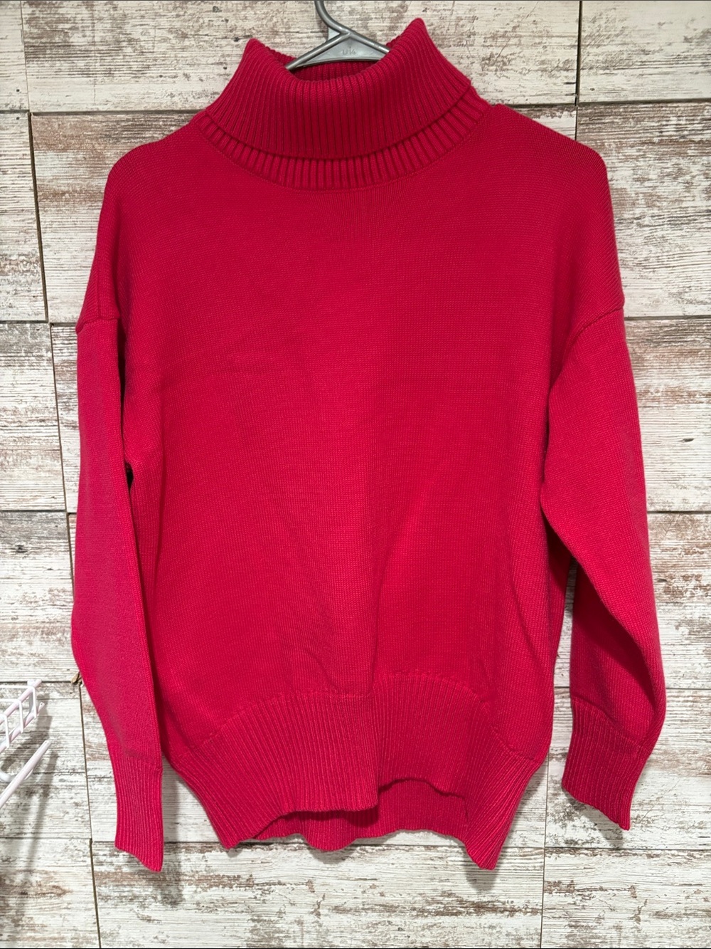Women's Bright Pink Turtleneck Sweater - Cozy Ribbed Collar